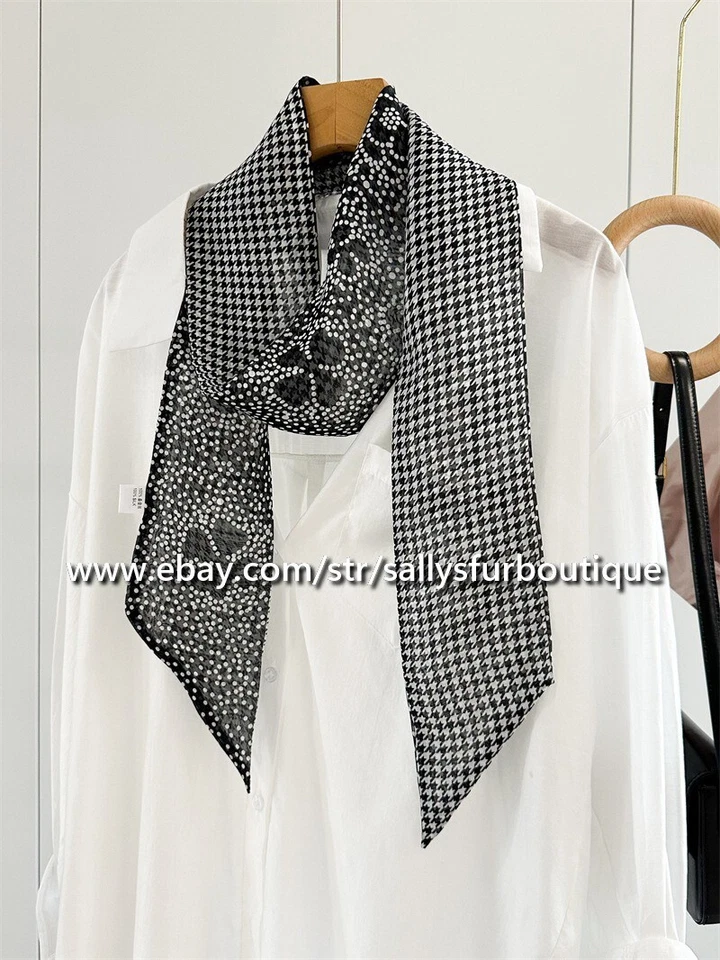 Sallys 100% Gasa Seda Bufanda Estampado Camelia 2 Capas Cinta Corbata 180*10cm Foto 2 de 4