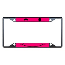 Winky Face Hot Pink Black Metal License Plate Frame Tag Holder Four Holes
