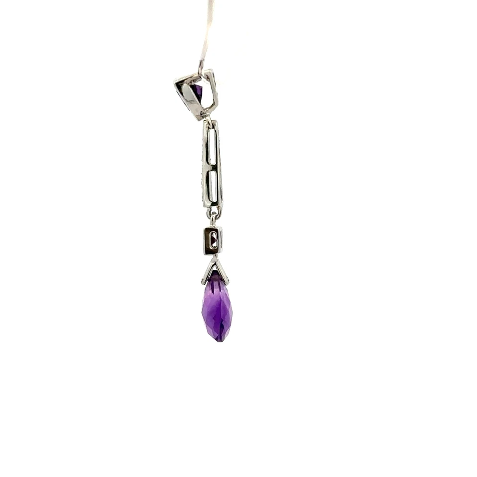 14K White Gold Amethyst & Rhodolite Garnet + Diamond Accents Dangle Pendant - Image 4 of 4