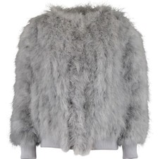 £2,430 Alberta Ferretti Grey Silk Feather Fluffy Jacket Coat - Made In Italy