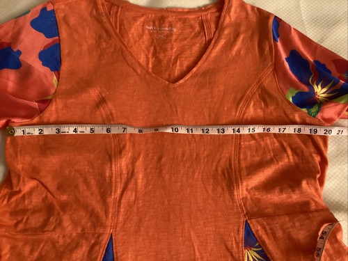 Soft Surroundings Bird Of Paradise Hot Coral Multi Tunic Top Short Sleeves Sz L - Picture 10 of 11