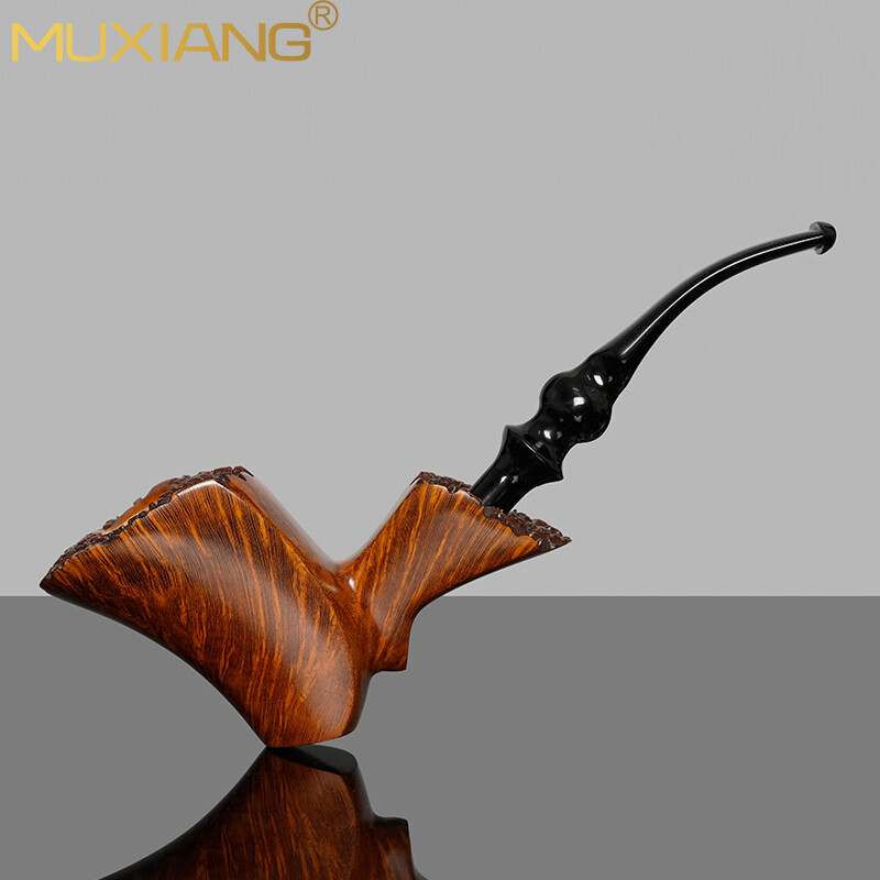 MUXIANG Briar Freehand Tobacco Pipe Wooden Smooth Poker Pipe Bent Ebonite Stem