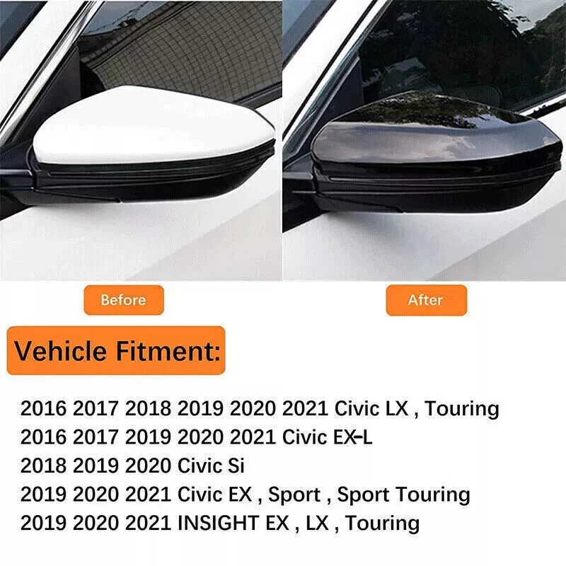 For 2016-2021 Honda Civic 10th Rearview Mirror Cap Cover Trim Glossy Black — 第 4/4 张图片