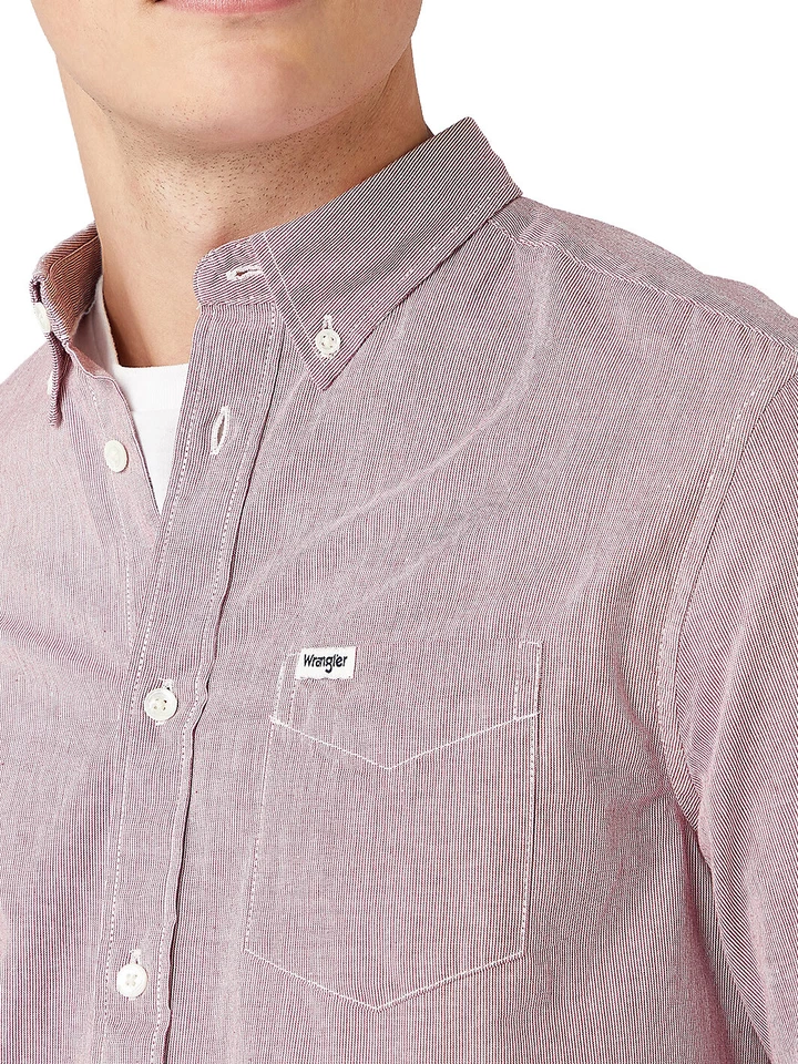Wrangler - Camisa De Negocios Casual Para Hombre A Rayas Rojas Regular Fit - Imagen 3 de 4