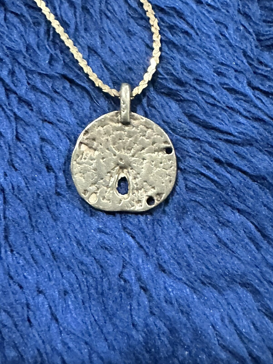Vintage Sterling Silver 925 Sand Dollar Pendant Necklace, 19in