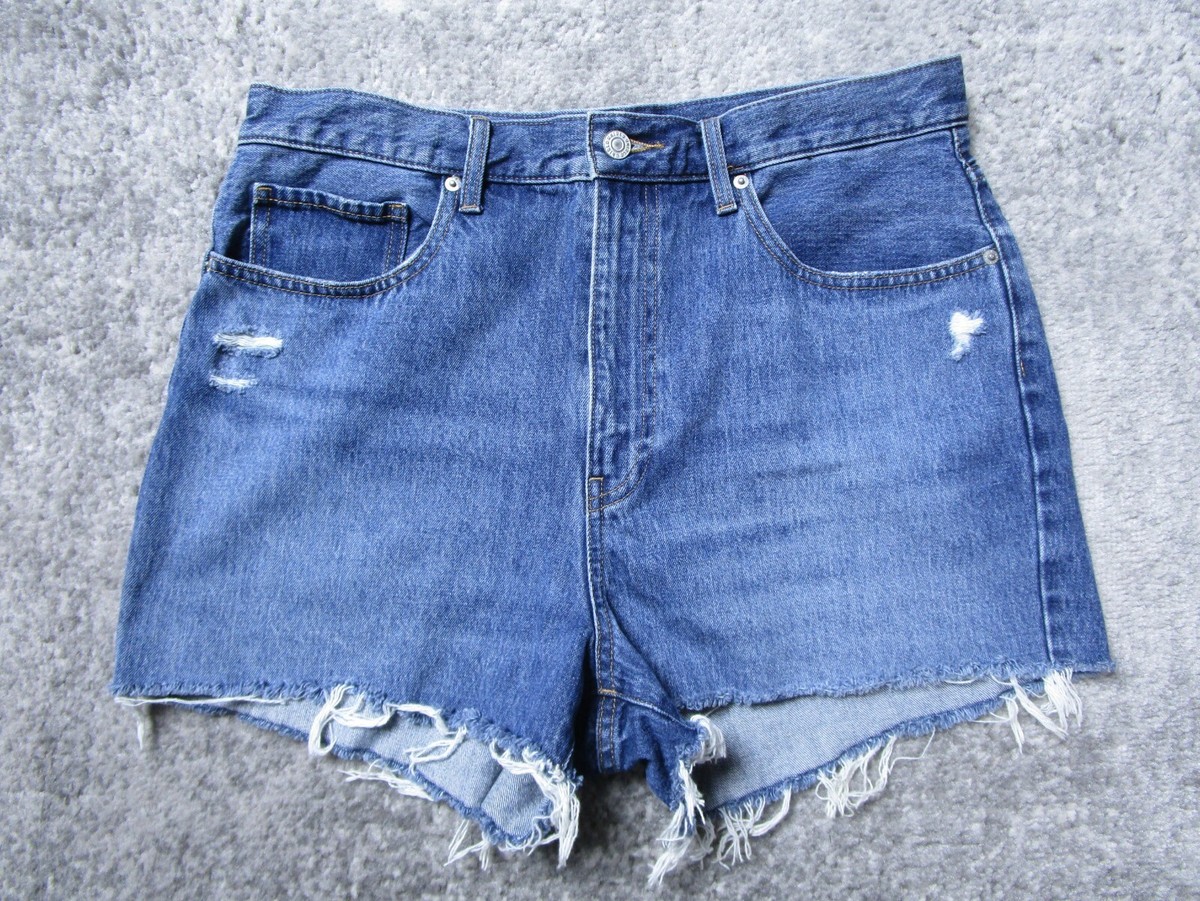 Uniqlo Shorts Womens 32 DIY Cutt Off Denim Blue Jeans Medium Wash