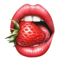 Sexy Lips Sticker 4" Beautiful Woman Girl Biting Mouth Strawberry Fruit