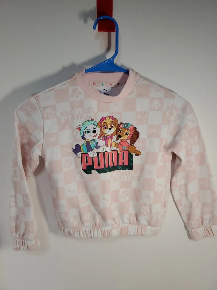 Puma Paw Patrol Girls Size 5 Pink Checkered Sweatshirt - Image 2 of 4