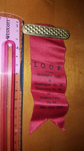 1897 RIBBON MEDAL IOOF ODD FELLOWS FRATERNAL VISIT STEPHEN TERRY NOSAHOGAN NO 21