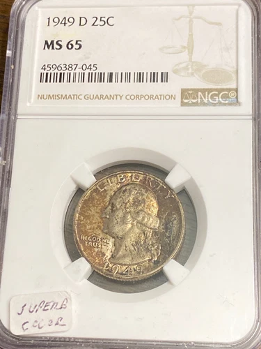 1949-D 25C Washington Quarter NGC MS65 Vivid Color Toning!