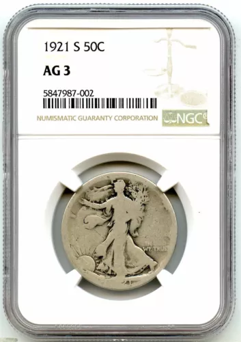 1921-S Walking Liberty Silver Half Dollar, NGC AG-03, Nice Looking Rare Date!