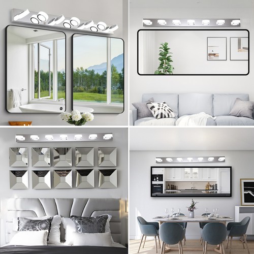 52'' Vanity 7 Light Rotating Round LED Chrome Bathroom Mirror Wall Lamp Fixture - Picture 8 of 9