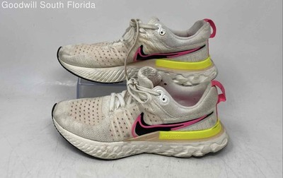 Nike Womens React Infinity Run Fk 2 White Pink Yellow Sneaker Shoes Size 7.5