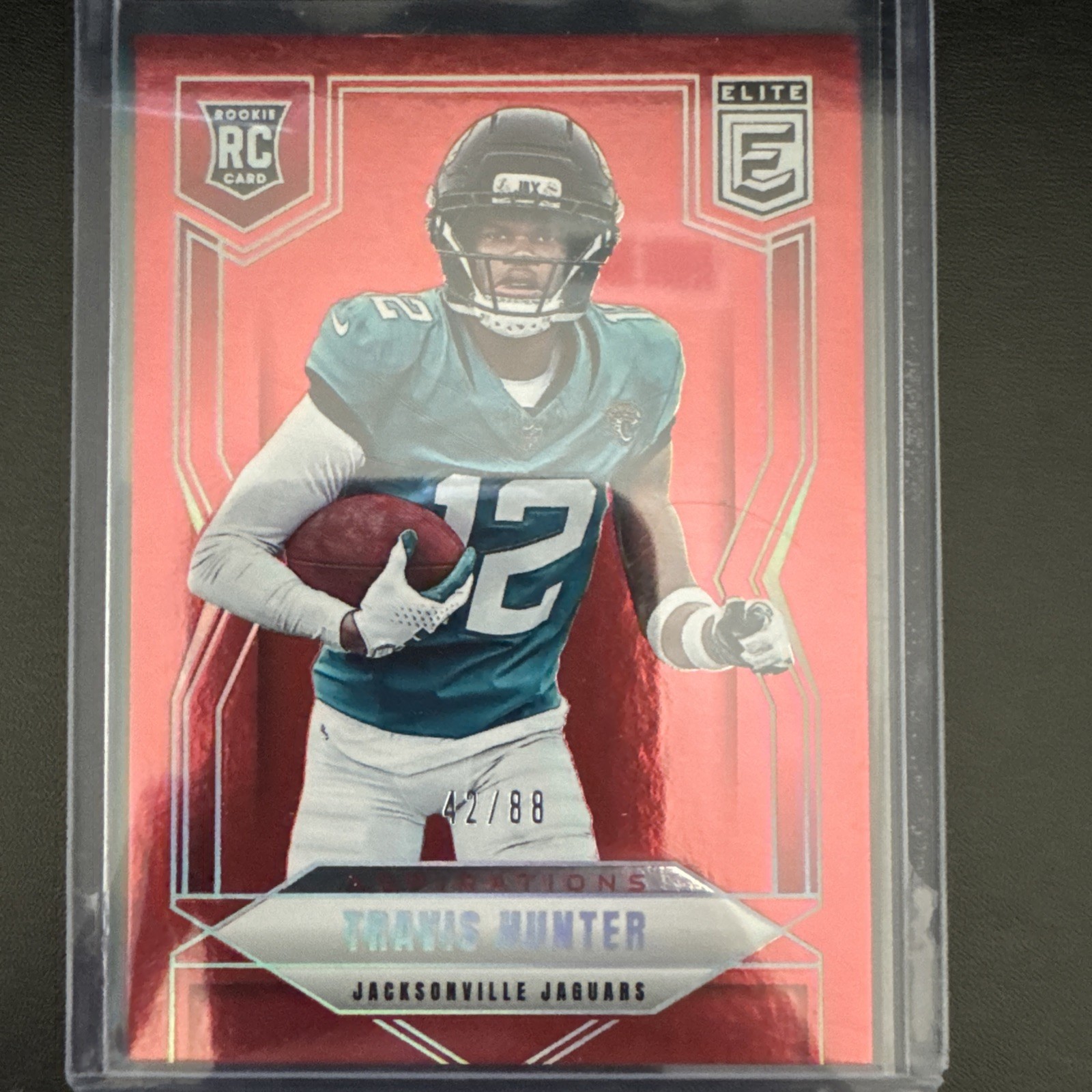 2025 Panini Donruss Elite Travis Hunter Aspirations #114 Red Prizm 42/88 (RC)