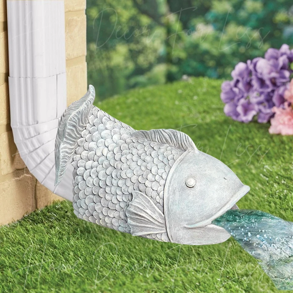 Antiqued Patina Koi Fish Downspout Cover Extension Statue Rain Gutter Sculpture - Image 3 of 4