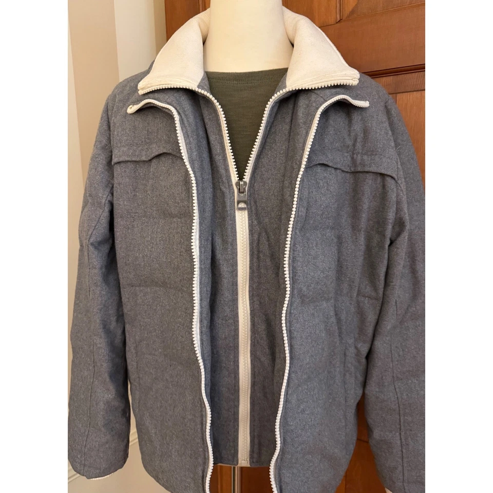 Guess Insulated Down Jacket Men XL Gray Bib Liner DBL-Zip Wool-Blend Winter Coat - Image 2 of 4