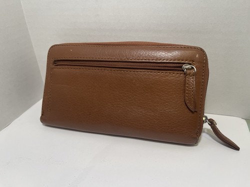 Stone Mountain Genuine Leather Wallet Brown Pebble Finish With Zipper Zip-around - Picture 2 of 13
