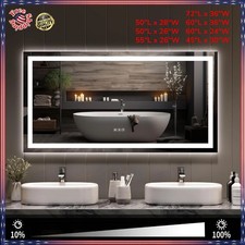 Dimmable Anti-Fog LED Lighted Bathroom Mirror Touch Vanity Mirror Wall Mounted