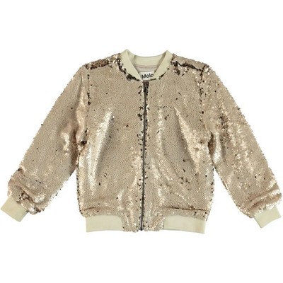 Molo Girl's 5 Hansine Bomber Jacket Off White Gold  Brush Changing Sequins