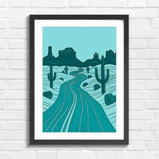 Bold Desert Highway Art Teal Framed Wall Art Print Large Picture Home Decor