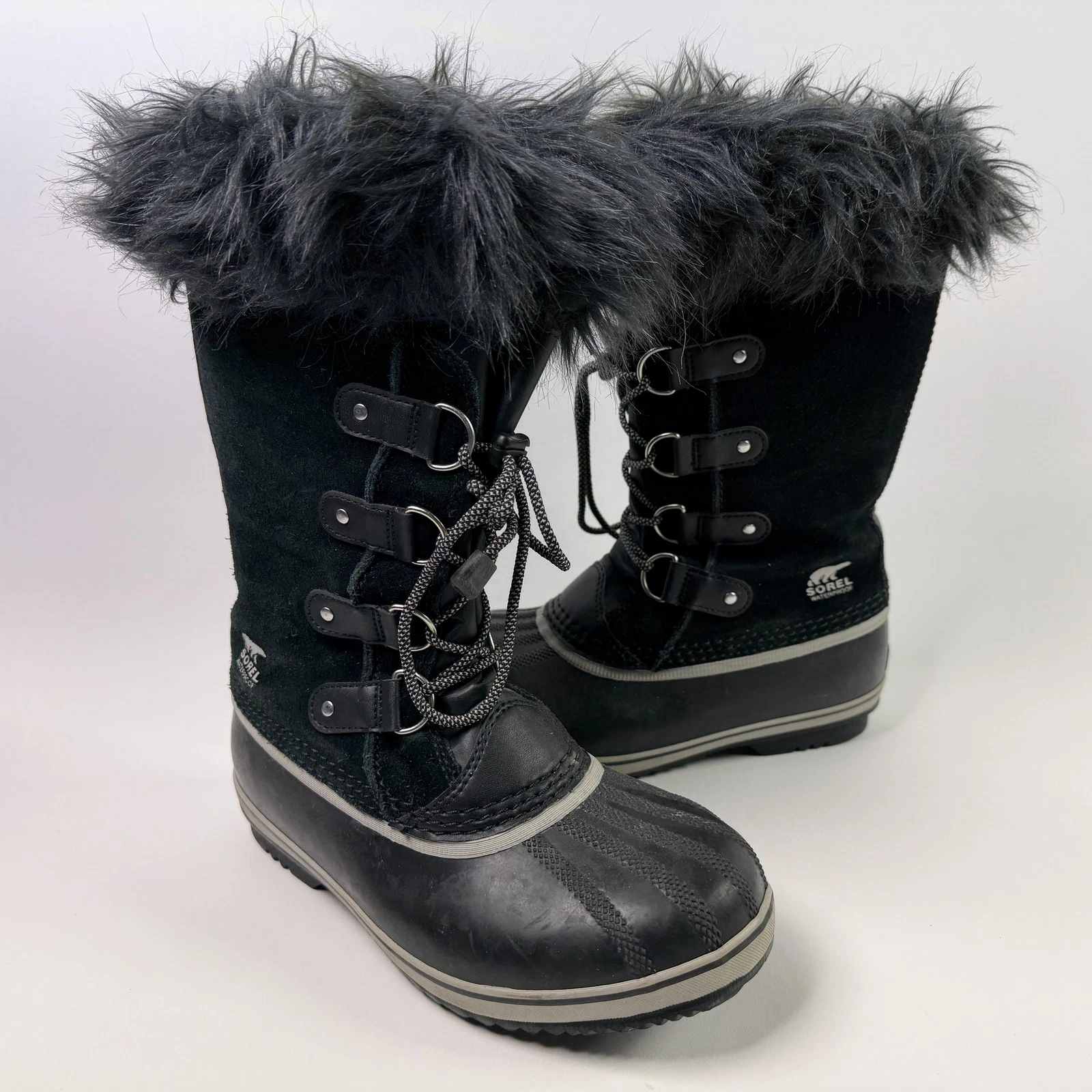 Sorel Boots Mens Size 6 Black Faux Fur Waterproof Insulated Snow NY1966-013