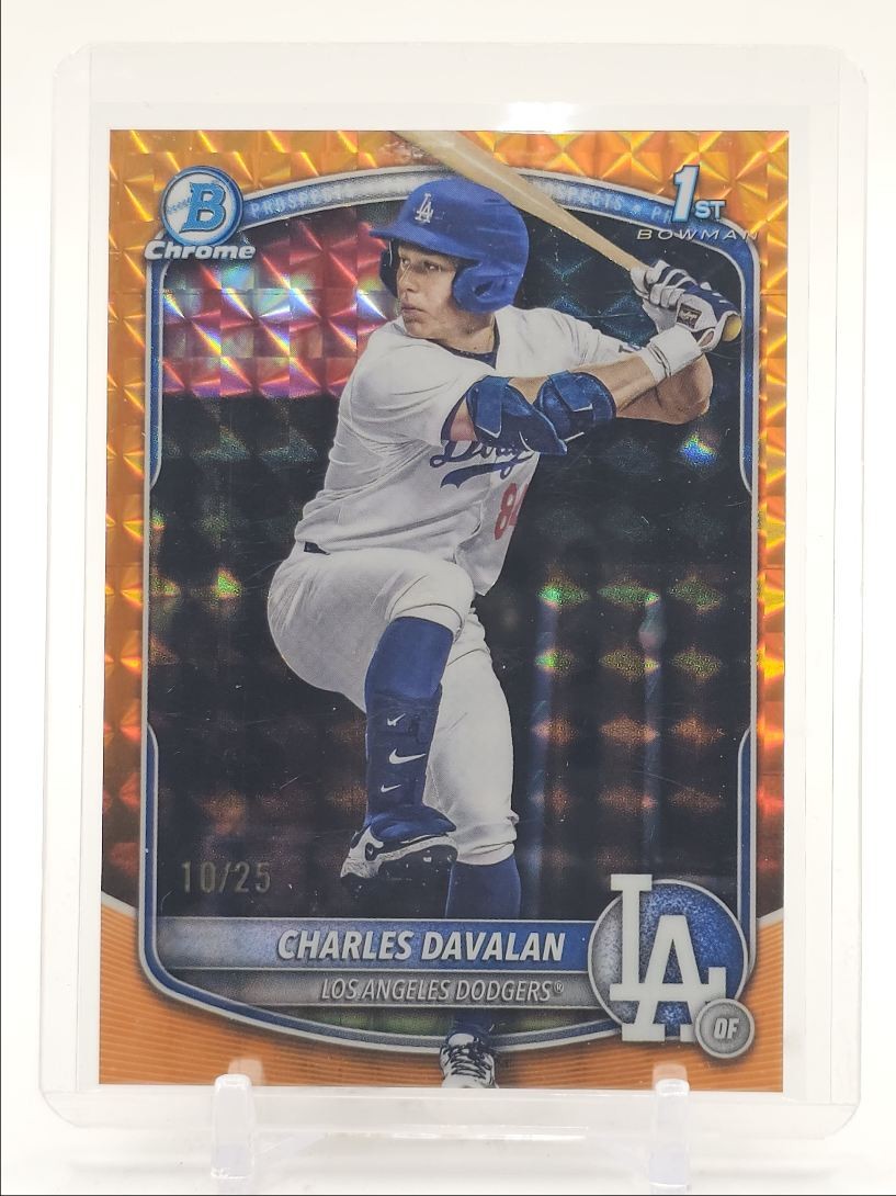 CHARLES DAVALAN 2025 BOWMAN CHROME DRAFT 1ST ORANGE GEO DODGERS /25 Q4856