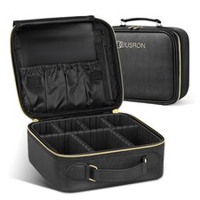 Portable Makeup Bag with Adjustable Dividers, Makeup Medium Black No Mirror