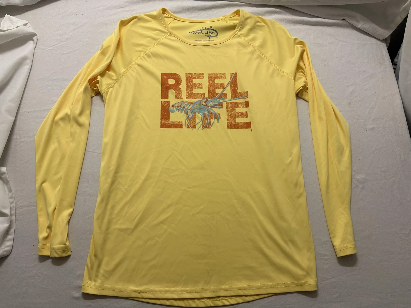 Reel Life Shirt Mens Large Yellow Long Sleeve Crew Neck Graphic Tee Tagless