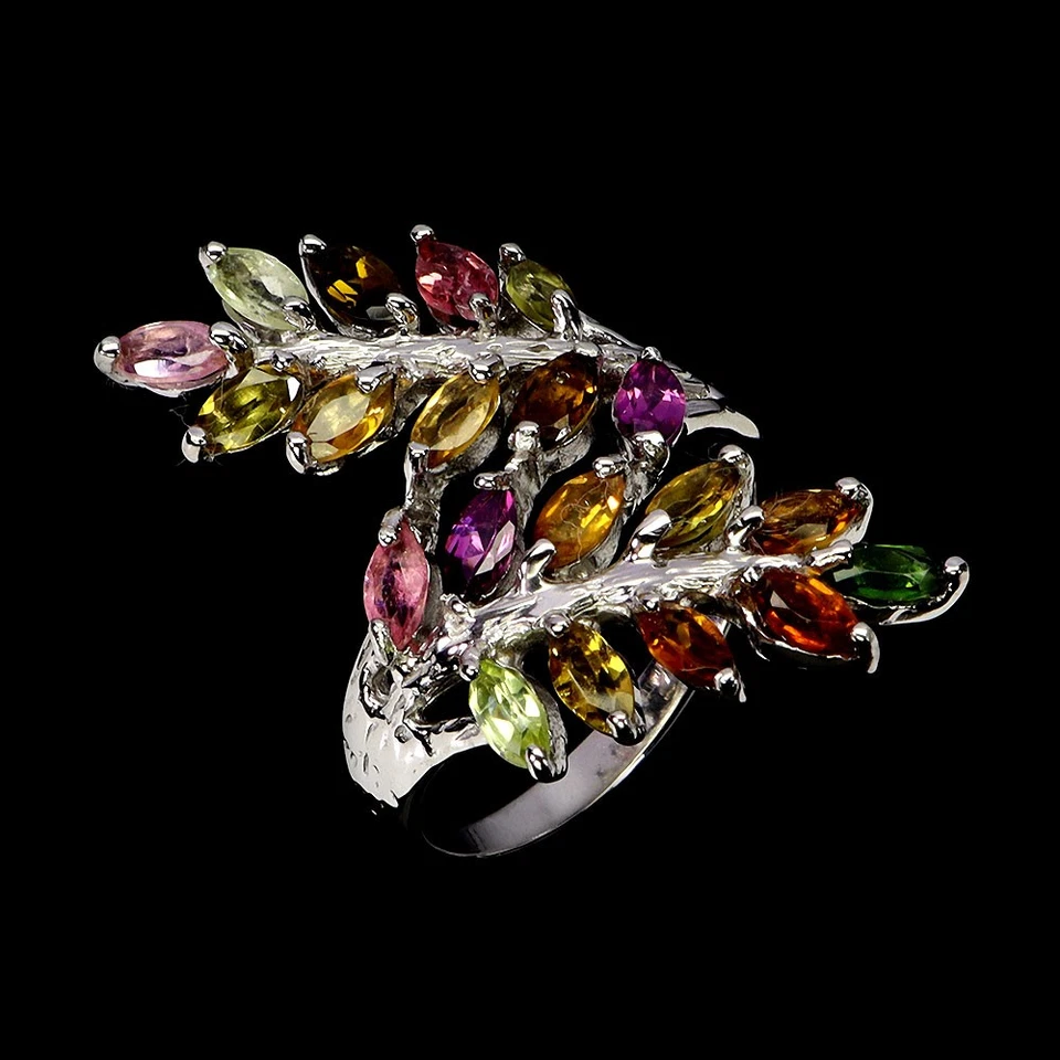 Anillo de plata de ley 925 marquesa turmalina piedras preciosas naturales joyería talla 8 Foto 2 de 4