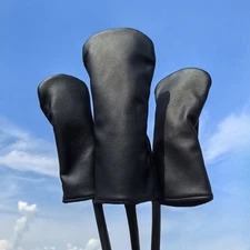 Minimalist Pure Black Golf Club Head PU Covers Driver Woods Hybrid UT Head Cover