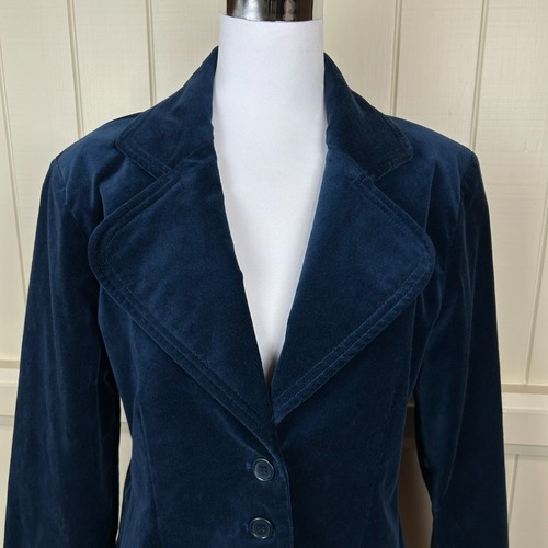 Princess Highway Jacket Women's Size 14 Blue Velvet Collared Lined Button Up - Picture 3 of 12