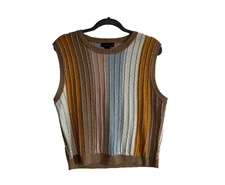 House of Harlow Striped Sleeveless Sweater/Top Metallic Detail, Size XL