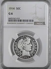 1914-P  50C BARBER SILVER HALF DOLLAR PHILADELPHIA NGC G6 #8405242-010 LOOKS VG+