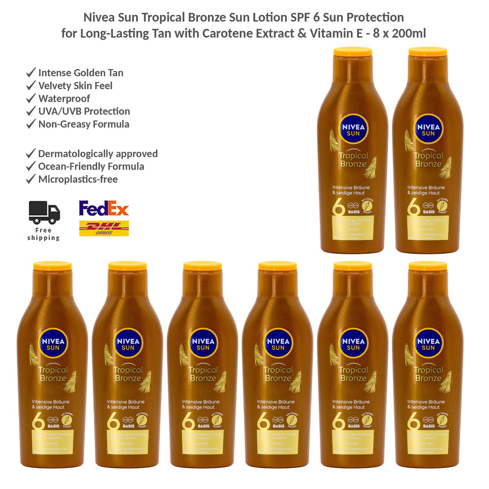 NIVEA SUN Tropical Bronze Carotin Bräunungsbeschleuniger Sonnenmilch SPF6 x8