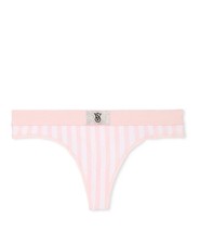Victoria's Secret Thong Panty VS Logo Patch Rhinestone Shine Pink Stripe Medium