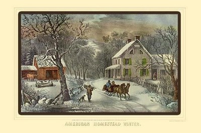 American Homestead Winter Nathaniel Currier Poster Print