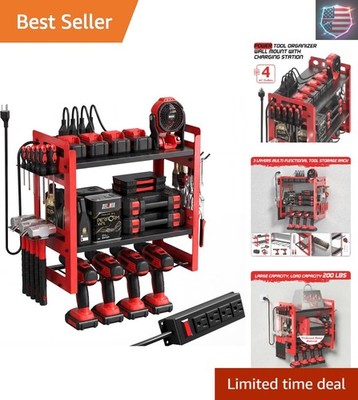 Power Tool Organizer Wall Mount with Charging Station, 3-Tier Heavy Duty Meta...