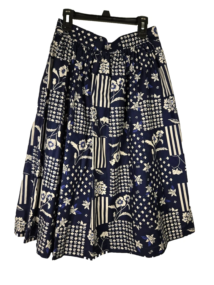 VTG Susan Bristol Floral & Stripe Button Front Midi Skirt Pockets Cottage Lovely - Image 2 of 4