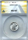 1944-S MERCURY DIME - ANACS MS 65 - FREE SHIPPING!