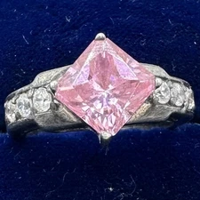 Diamonique QVC 925 sterling silver pink clear cubic zirconia CZ cocktail ring 5
