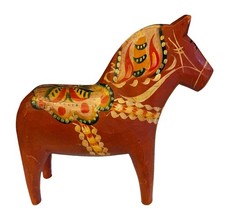 VTG Swedish Dala Horse 10" XL Burnt Orange Wooden Hand Painted Stamped SWEDEN