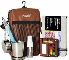 Funto Mini Watercolor Paint Set, All-In-One Walnut Wood 8-Color Premium...