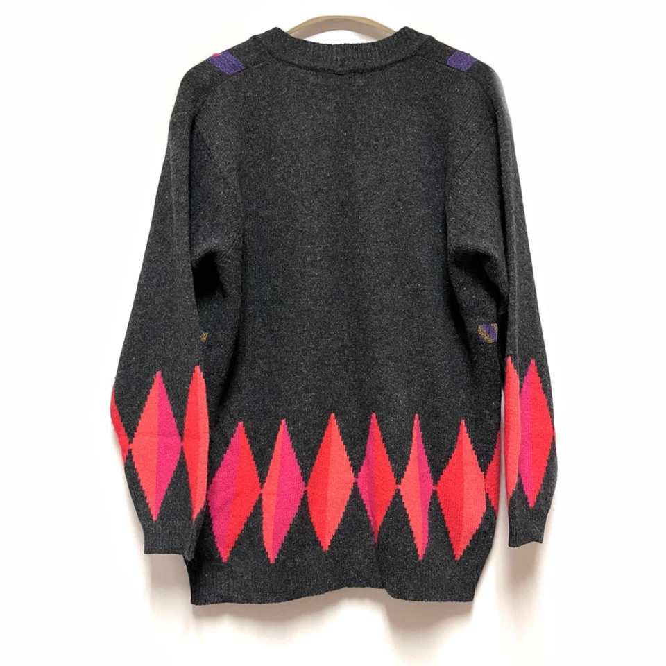 Suéter Argyle de Colección Lana de Cordero Angora L Academia Preppy Acogedor Retro Colegiala Foto 3 de 4