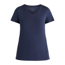 Women's Dk Navy Time and Tru Cotton V-Neck Tee with Short Sleeves, XXXL 22 