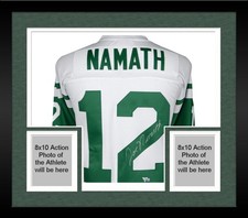 Framed Joe Namath New York Jets Signed White Mitchell & Ness Replica Jersey