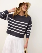 New 128 Marine Layer Seabreeze Blue Stripe Cotton KnIt Sweater Women Large H40