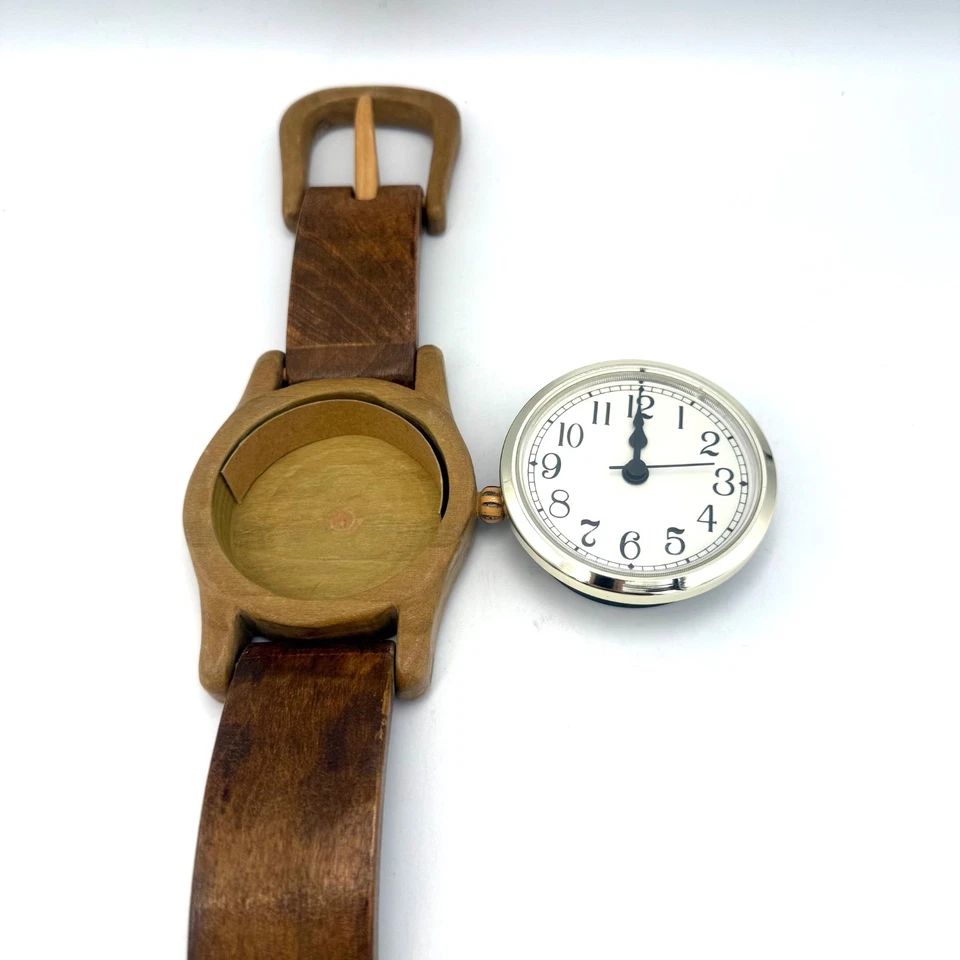 "Reloj pulsera gigante de madera de 16"" con forma de reloj de pared madera manchada batería cuarzo" Foto 4 de 4