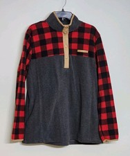 Simply Southern Fleece Pullover Women's XL Buffalo Plaid Snap Neck Gray Red