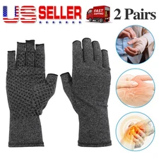 2 Pairs Compression Gloves Arthritis Pain Relief Hand Support Brace half finger