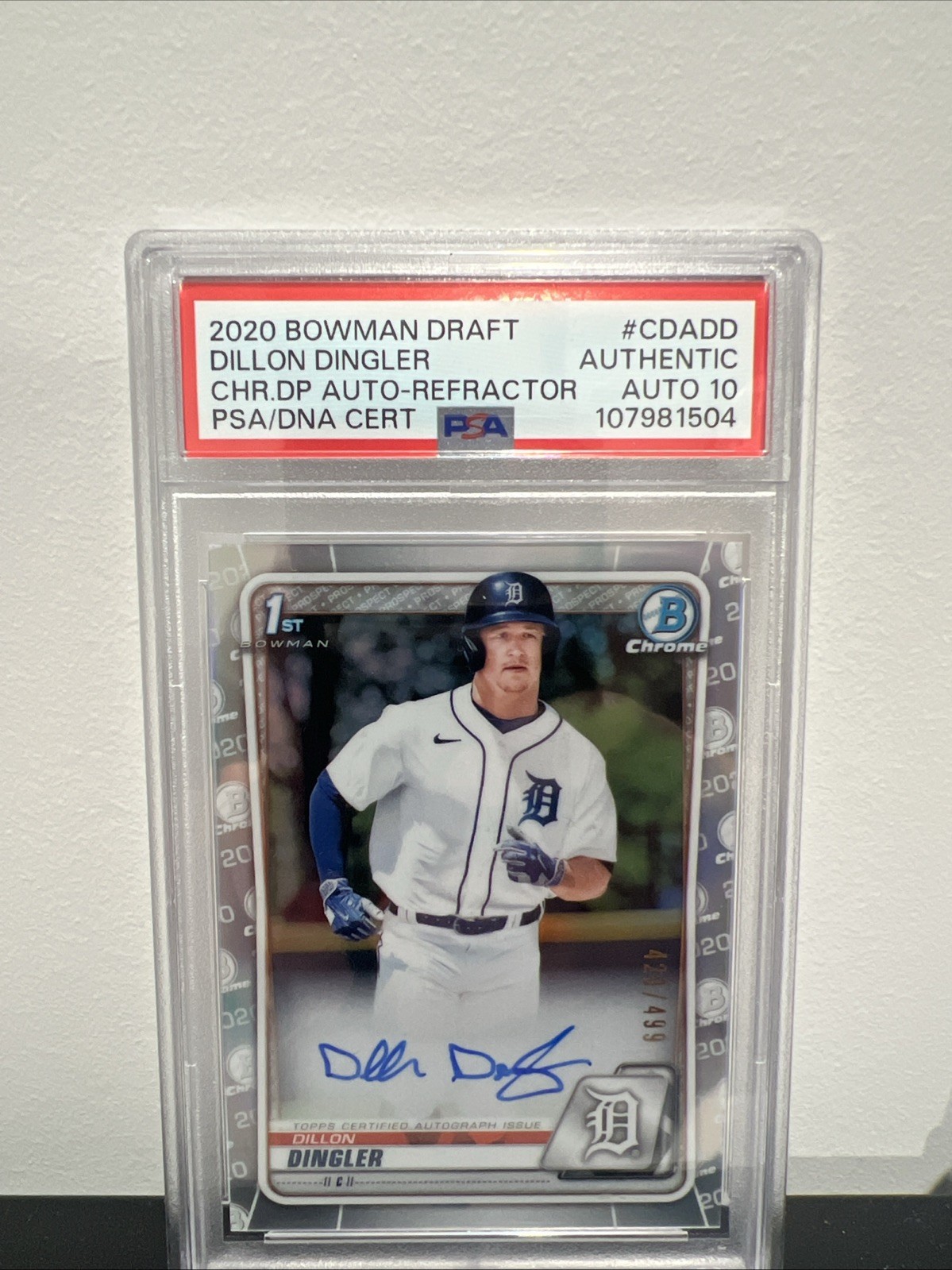 2020 Bowman Draft - Chrome Draft Auto Dillon Dingler Refractor /499 PSA 10